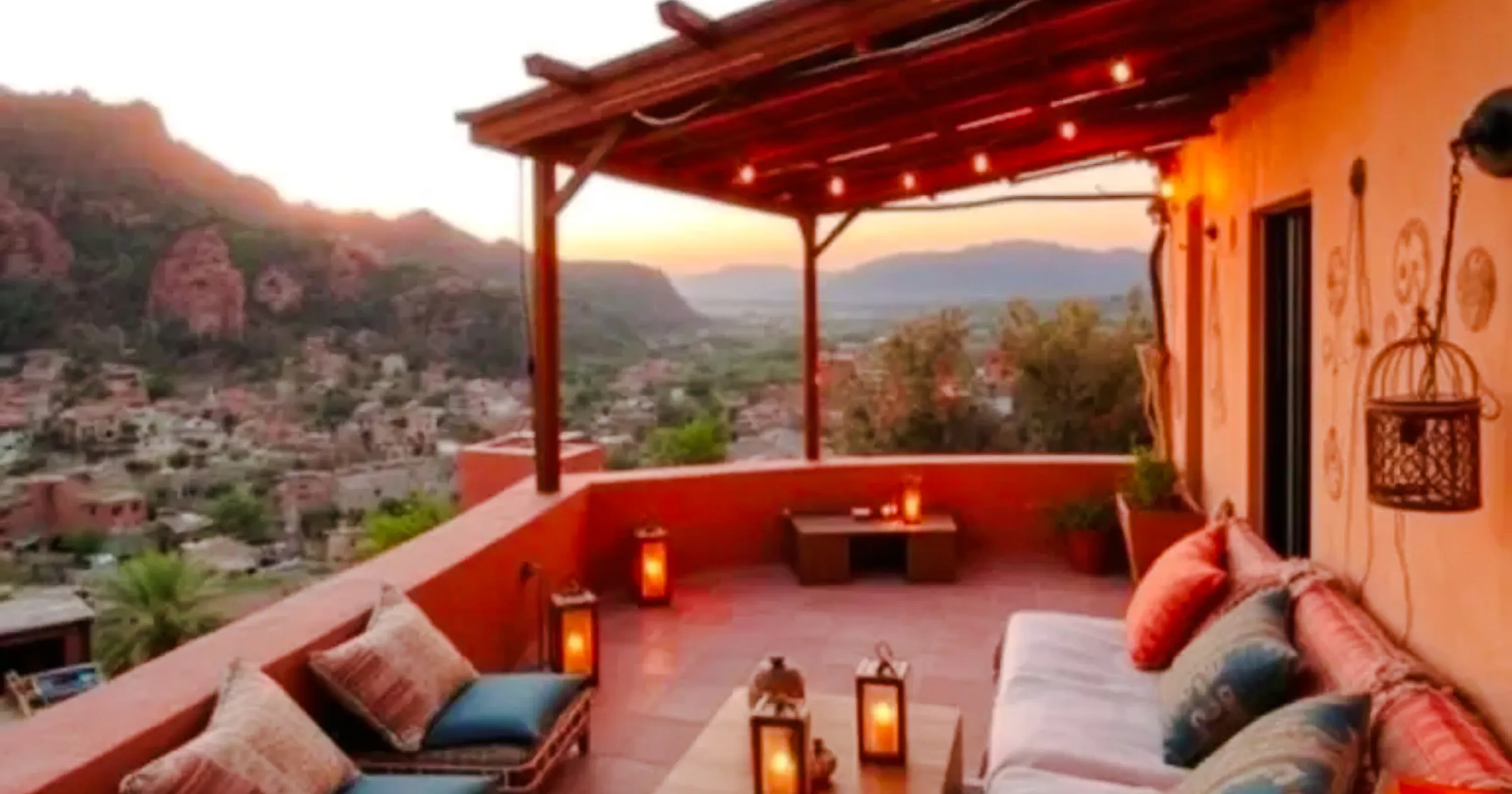 Terrace view at sunset near Jebel Irhoud Archaeological Site, Essaouira.