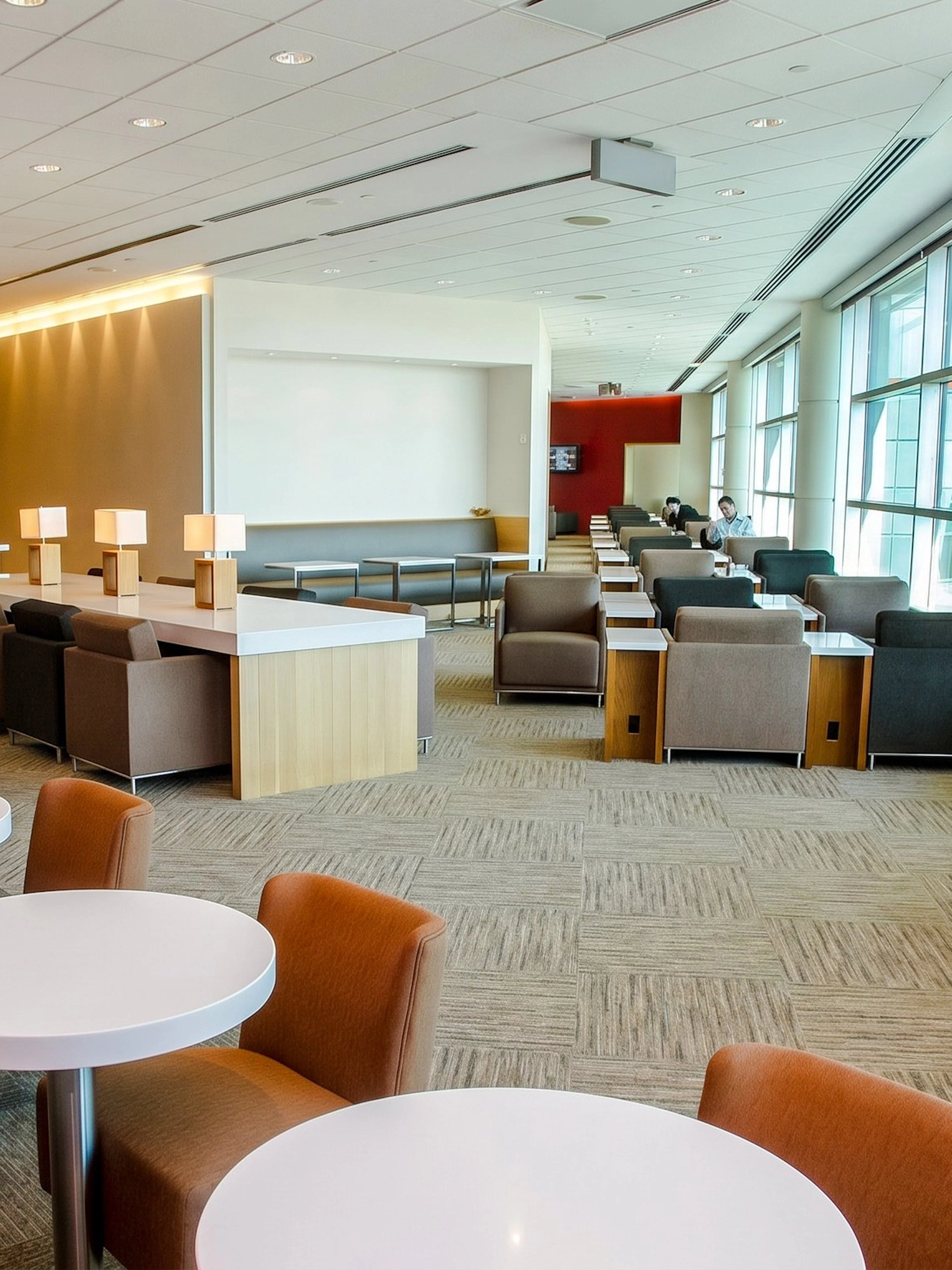 Seating area in Plaza Premium Lounge, Terminal 3, Toronto Pearson Airport.