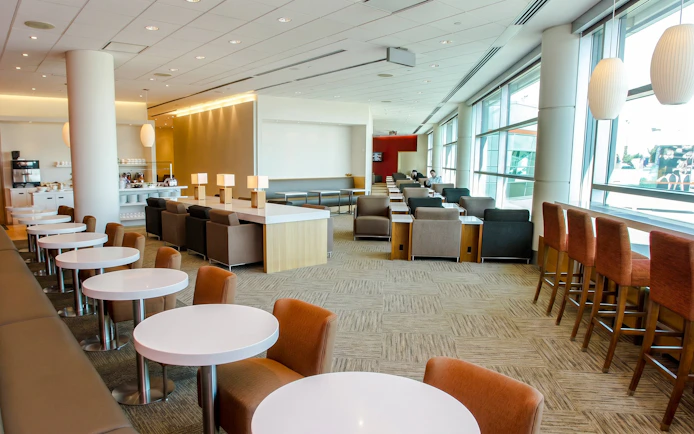 Seating area in Plaza Premium Lounge, Terminal 3, Toronto Pearson Airport.