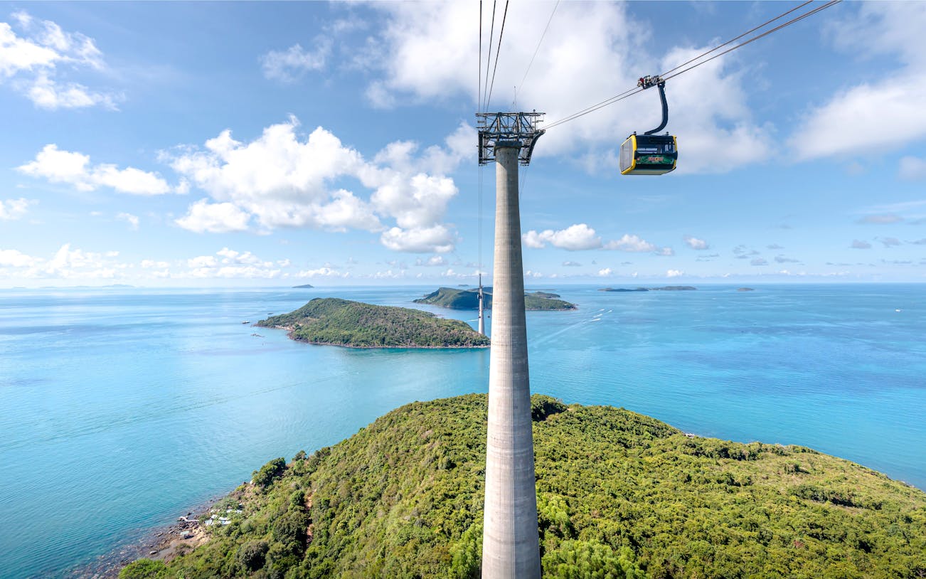 Cable car over sea to Sun World Hon Thom Nature Park, Phu Quoc Island, Vietnam.