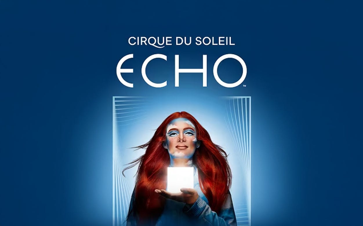 Cirque du Soleil Echo performer holding a glowing cube.