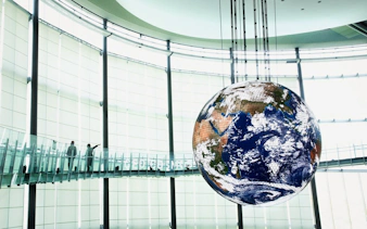 Hanging globe display at Miraikan's permanent exhibition in Tokyo.