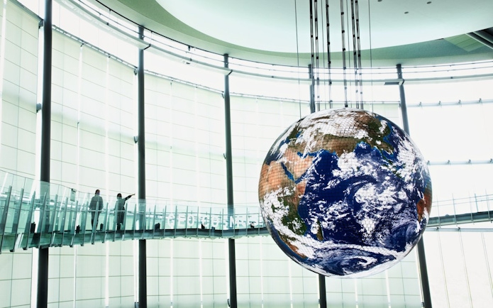 Hanging globe display at Miraikan's permanent exhibition in Tokyo.