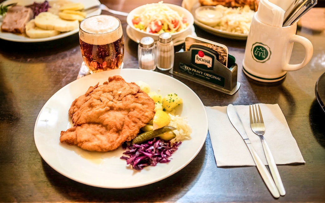 Traditional Czech meal with beer on Prague beer tour.