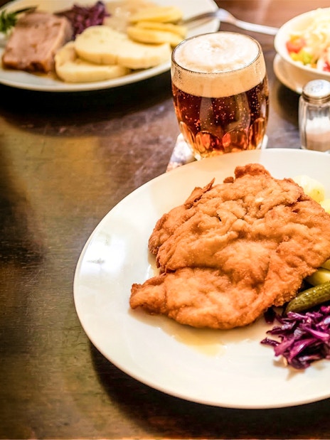 Traditional Czech meal with beer on Prague beer tour.