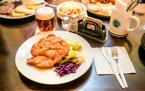 Traditional Czech meal with beer on Prague beer tour.