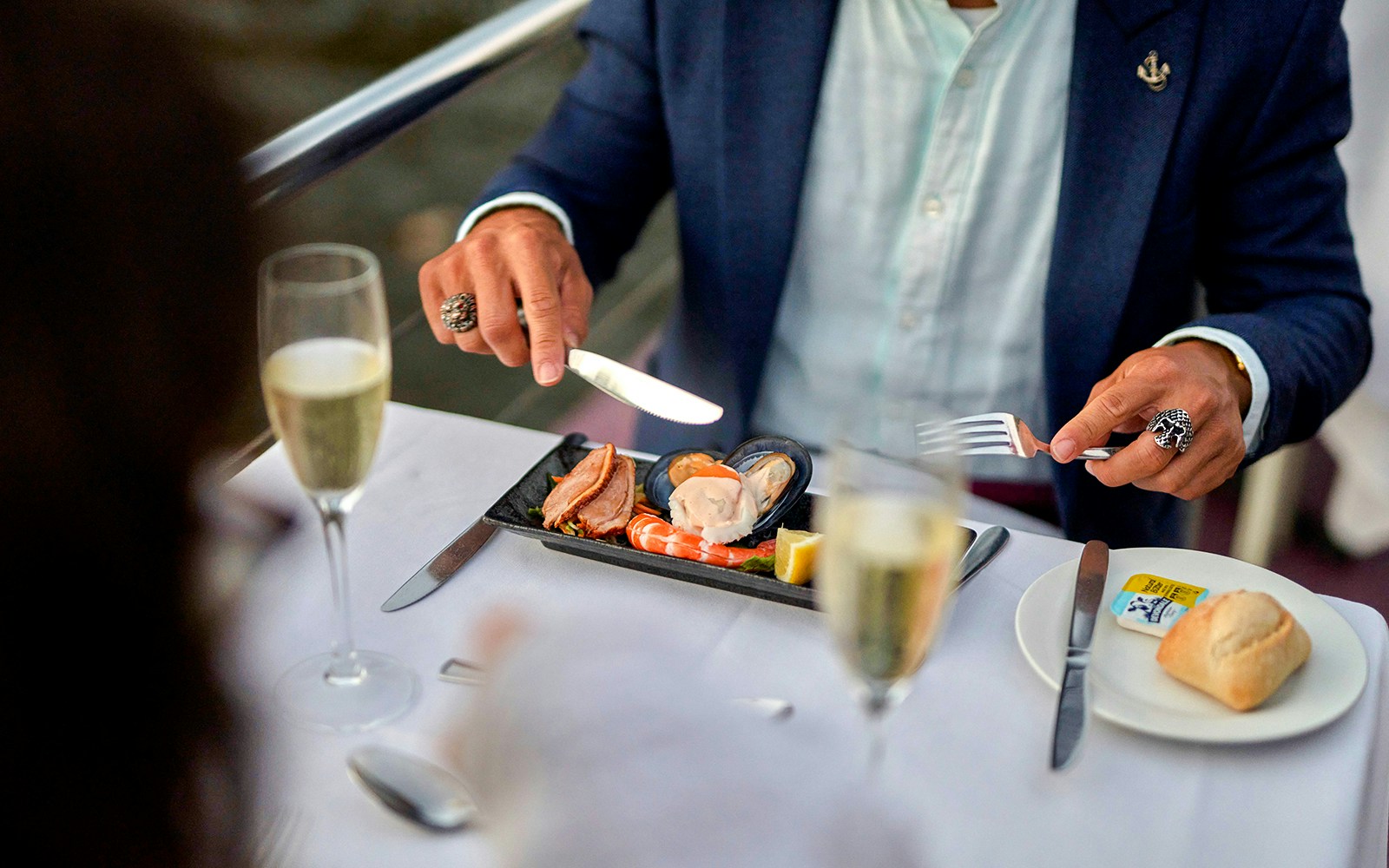 Luxurious boat on Yarra River at sunset, Spirit of Melbourne Dinner Cruise, 4-course dinner with drinks.