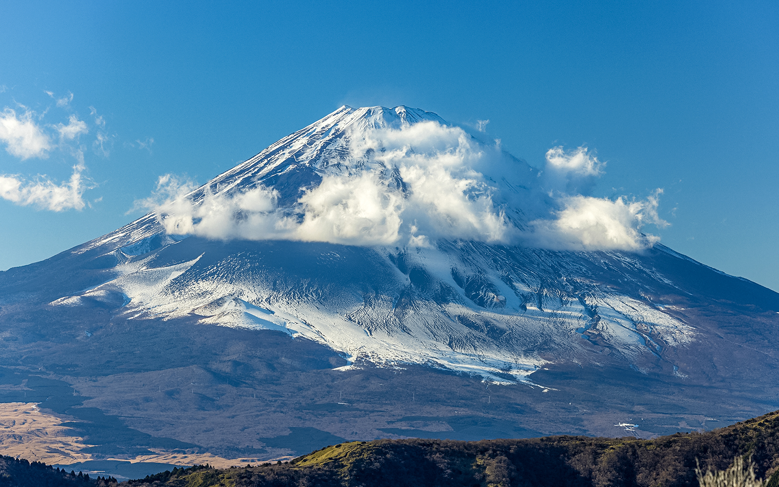A closeup of Mt. Fuji's peak