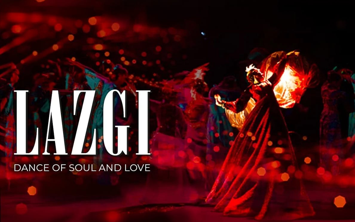 Lazgi dancers performing under vibrant lights, showcasing the Dance of Soul and Love.