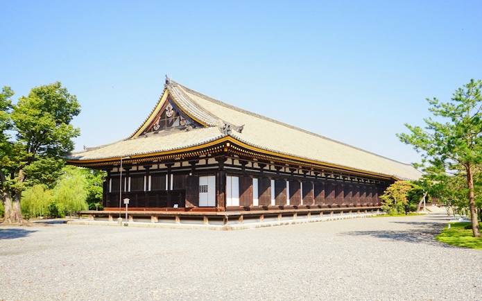 Sanjusangendo Temple exterior on Kyoto guided day trip.