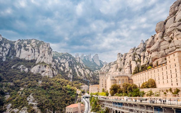 Montserrat Monastery nestled in the rugged peaks of Saw Mountain, Catalonia.
