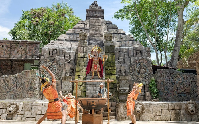 Performers in traditional costumes at Pachamaya show, Marine Safari Bali.