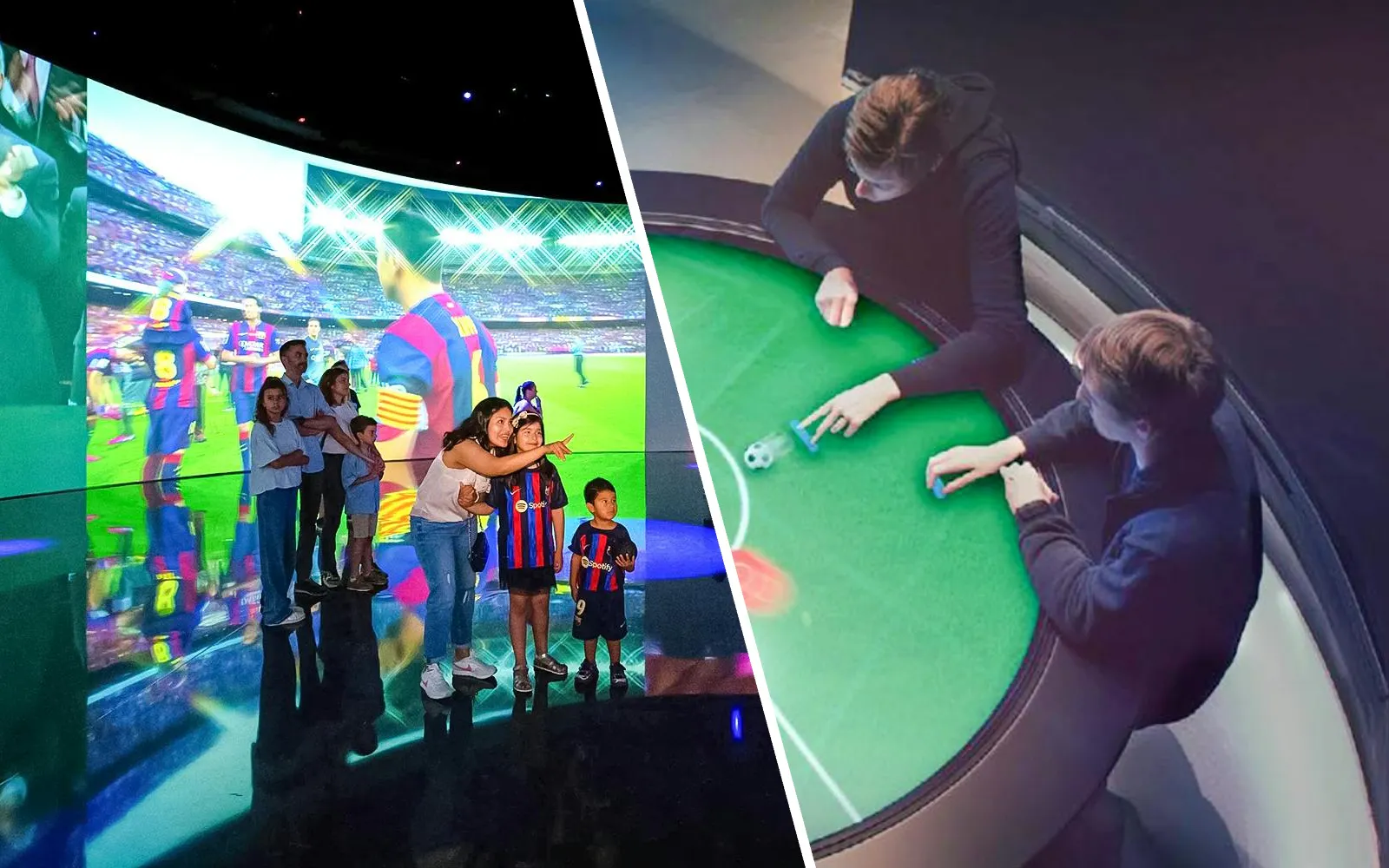 Visitors exploring interactive exhibits at Spotify Camp Nou Barça Museum.