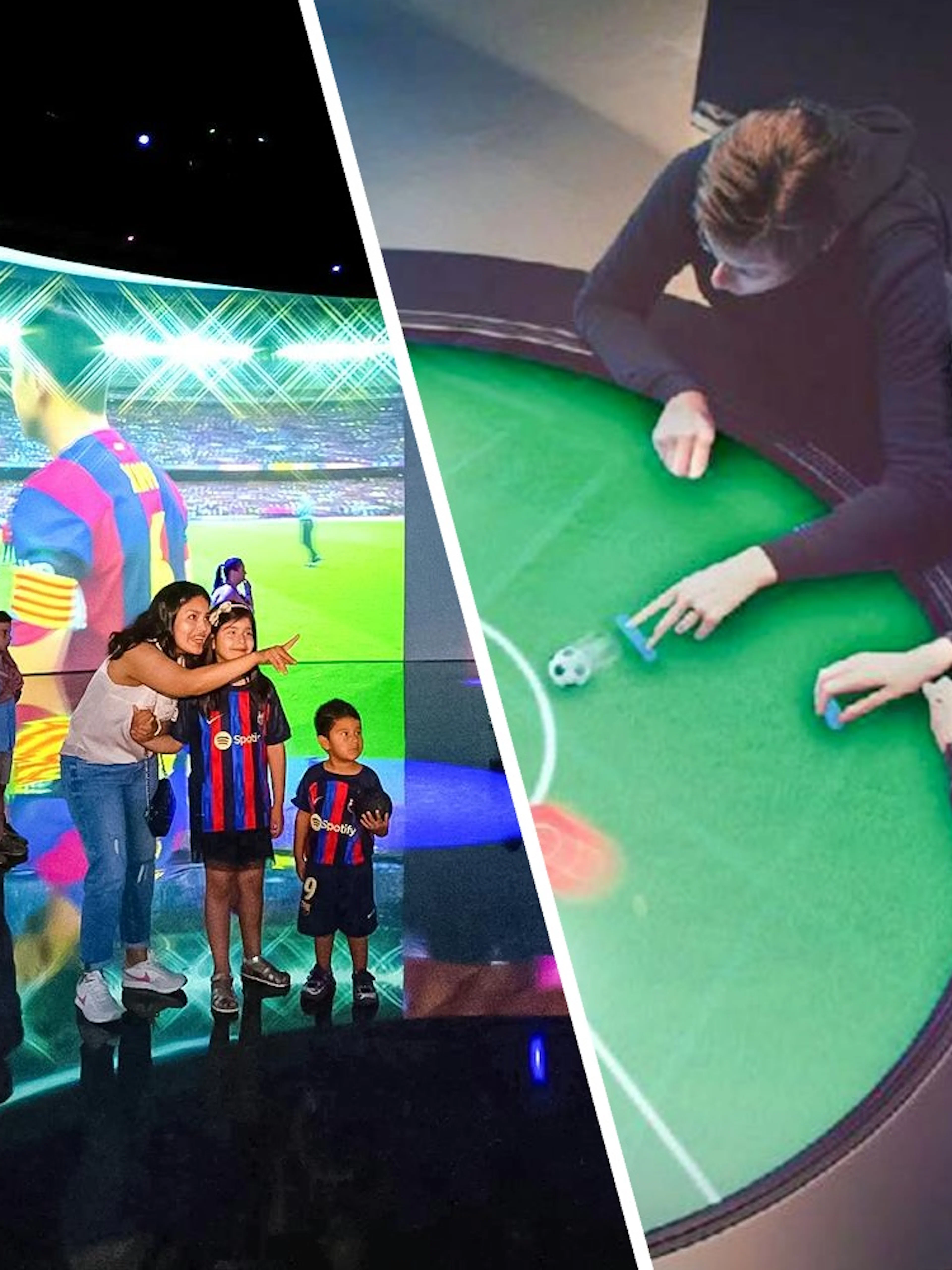 Visitors exploring interactive exhibits at Spotify Camp Nou Barça Museum.