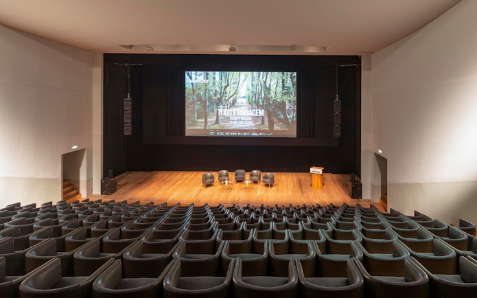 Auditorium at Serralves Foundation with stage and screen in Porto, Portugal.