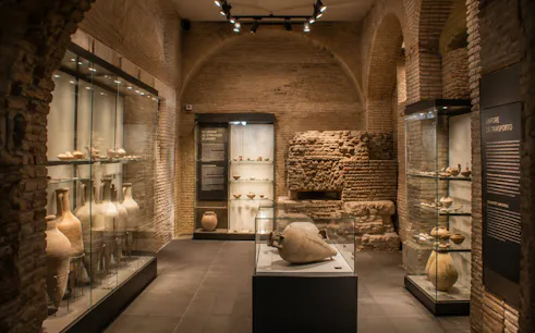 Ancient artifacts displayed in the San Clemente Underground, Rome.