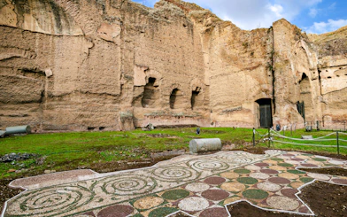 Terme di Caracalla ruins with ancient mosaic floor in Rome, Italy.