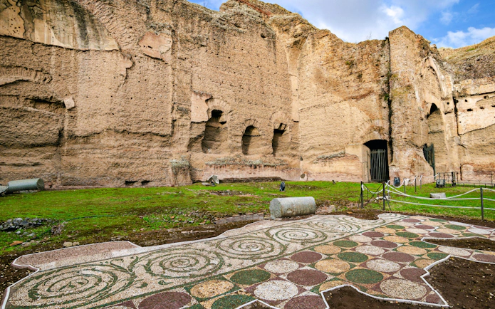 Terme di Caracalla ruins with ancient mosaic floor in Rome, Italy.