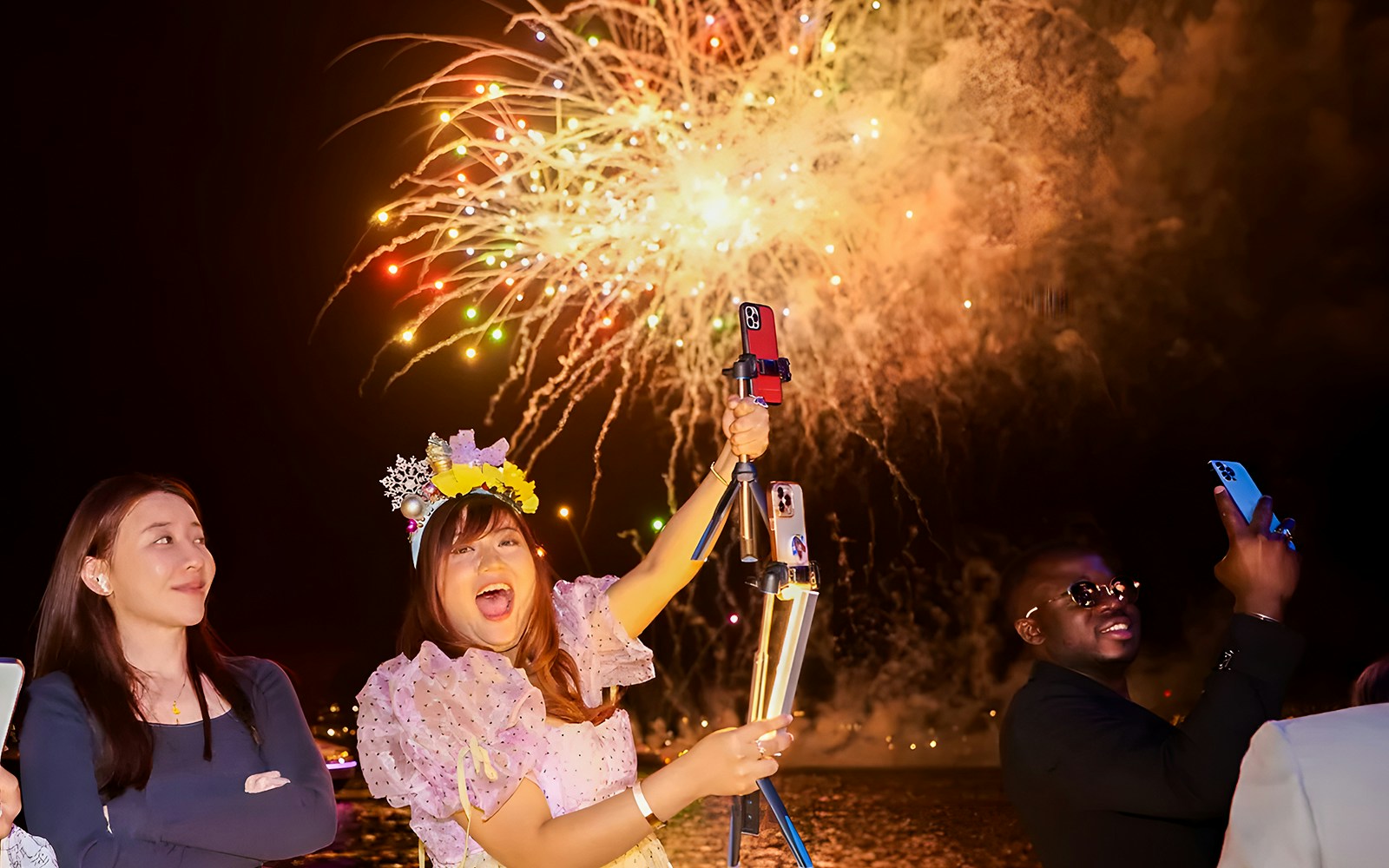 Guests enjoying the New Year's Eve Cruise in Sydney with DJ & Fireworks