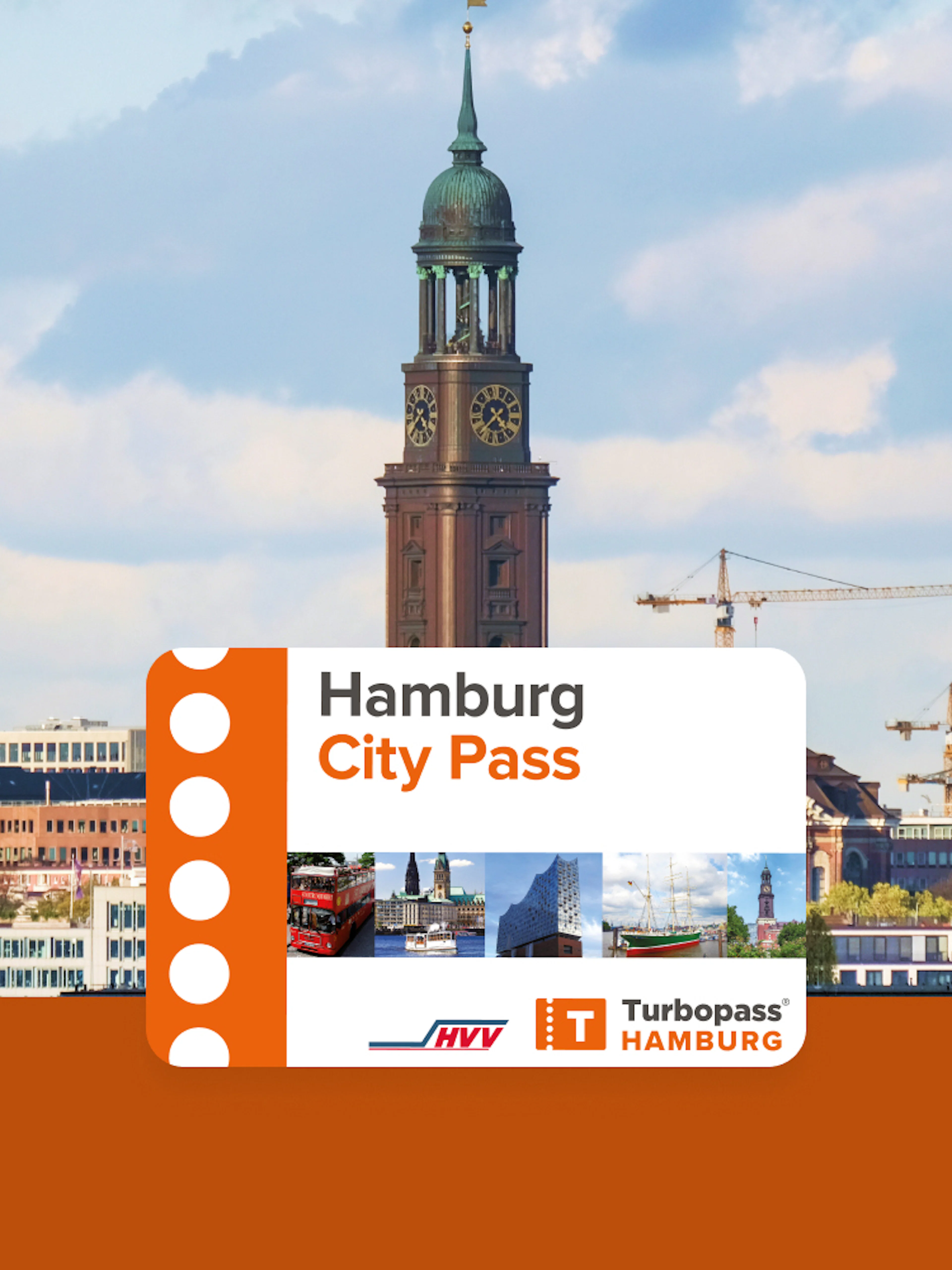Hamburg City Pass with St. Michael's Church and city skyline in the background.