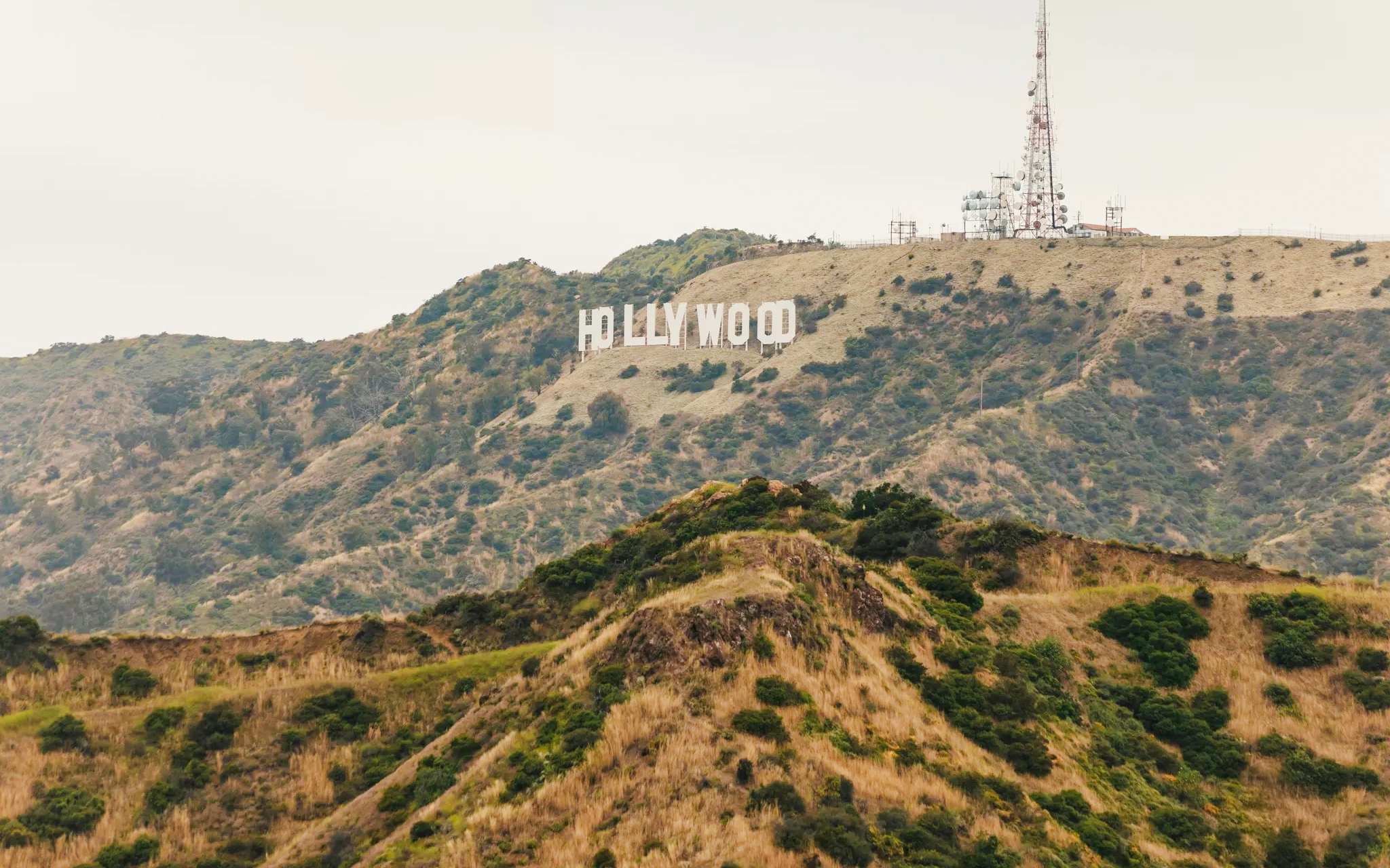 Hollywood Sign on hills overlooking Los Angeles, California.