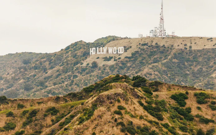 Hollywood Sign on hills overlooking Los Angeles, California.