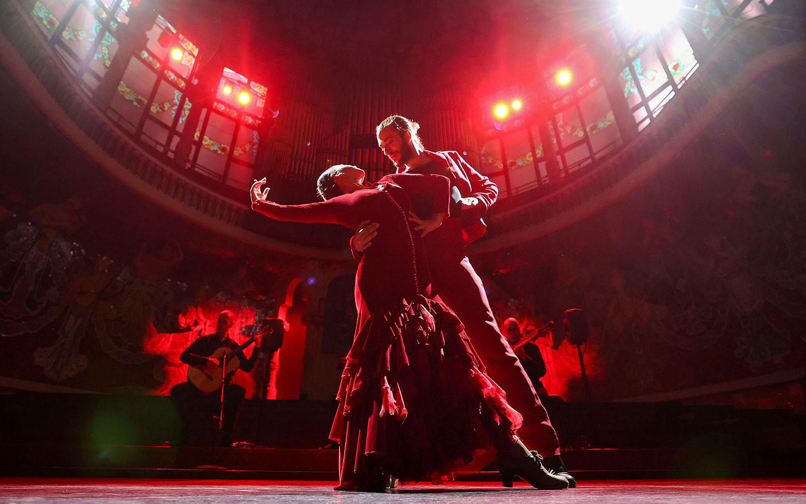 Flamenco dancers performing at Palau de la Música, Barcelona.