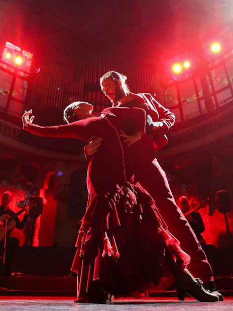 Flamenco dancers performing at Palau de la Música, Barcelona.