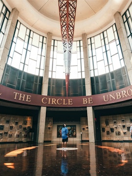 Visitor admiring the rotunda at the Country Music Hall of Fame and Museum in Nashville.