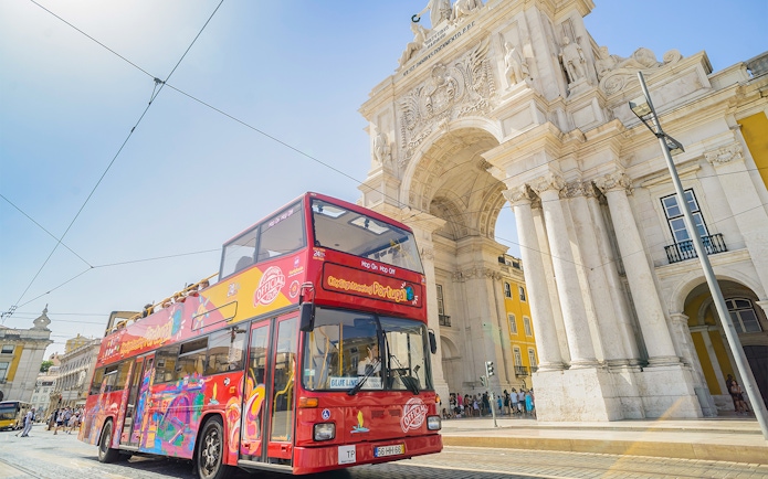 Lisbon hop-on hop-off bus near Arco da Rua Augusta.