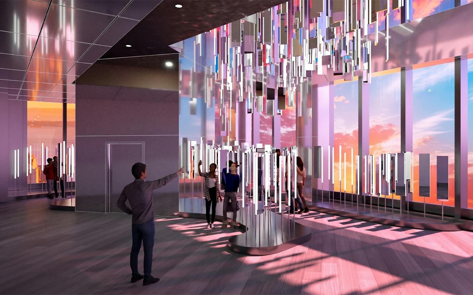 Visitors interacting with SOFTlab Reflections installation at Edge Experience, NYC.