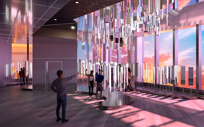 Visitors interacting with SOFTlab Reflections installation at Edge Experience, NYC.