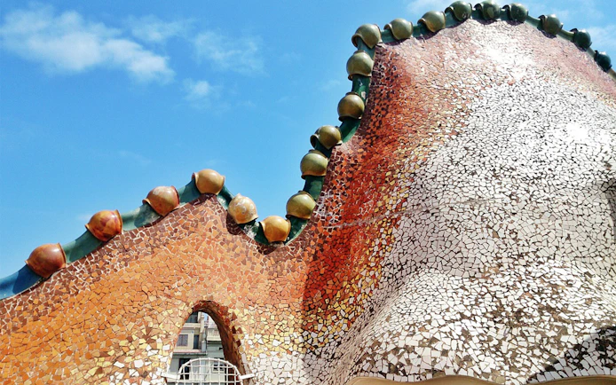 Casa Batlló rooftop mosaic detail in Barcelona, Spain.