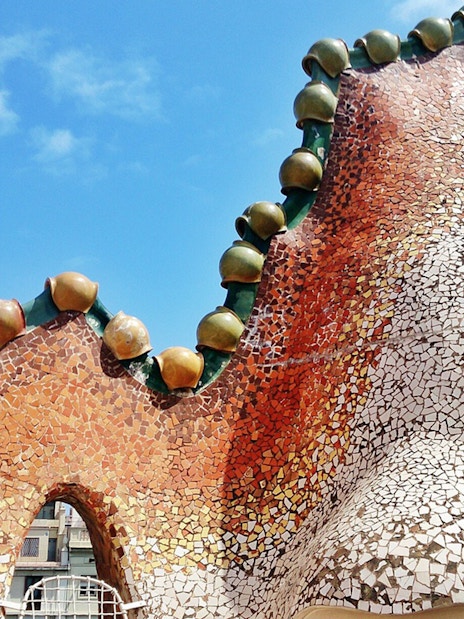 Casa Batlló rooftop mosaic detail in Barcelona, Spain.