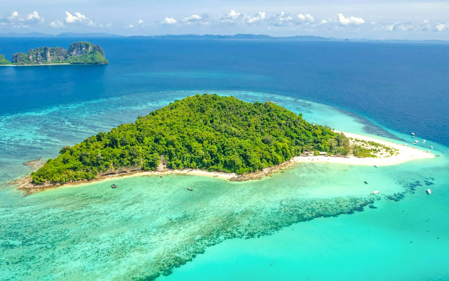 Aerial view of Bamboo Island with turquoise waters, part of the Phuket: Phi Phi & Bamboo Islands Catamaran Tour.