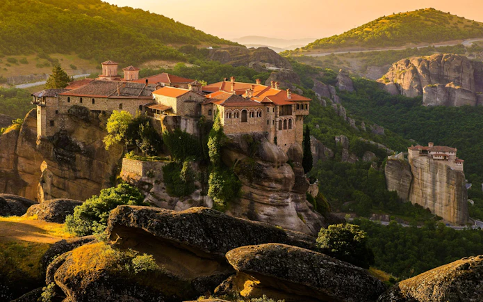 Monastery on rock formations in Meteora, Greece, during Delphi & Meteora Tour from Athens.
