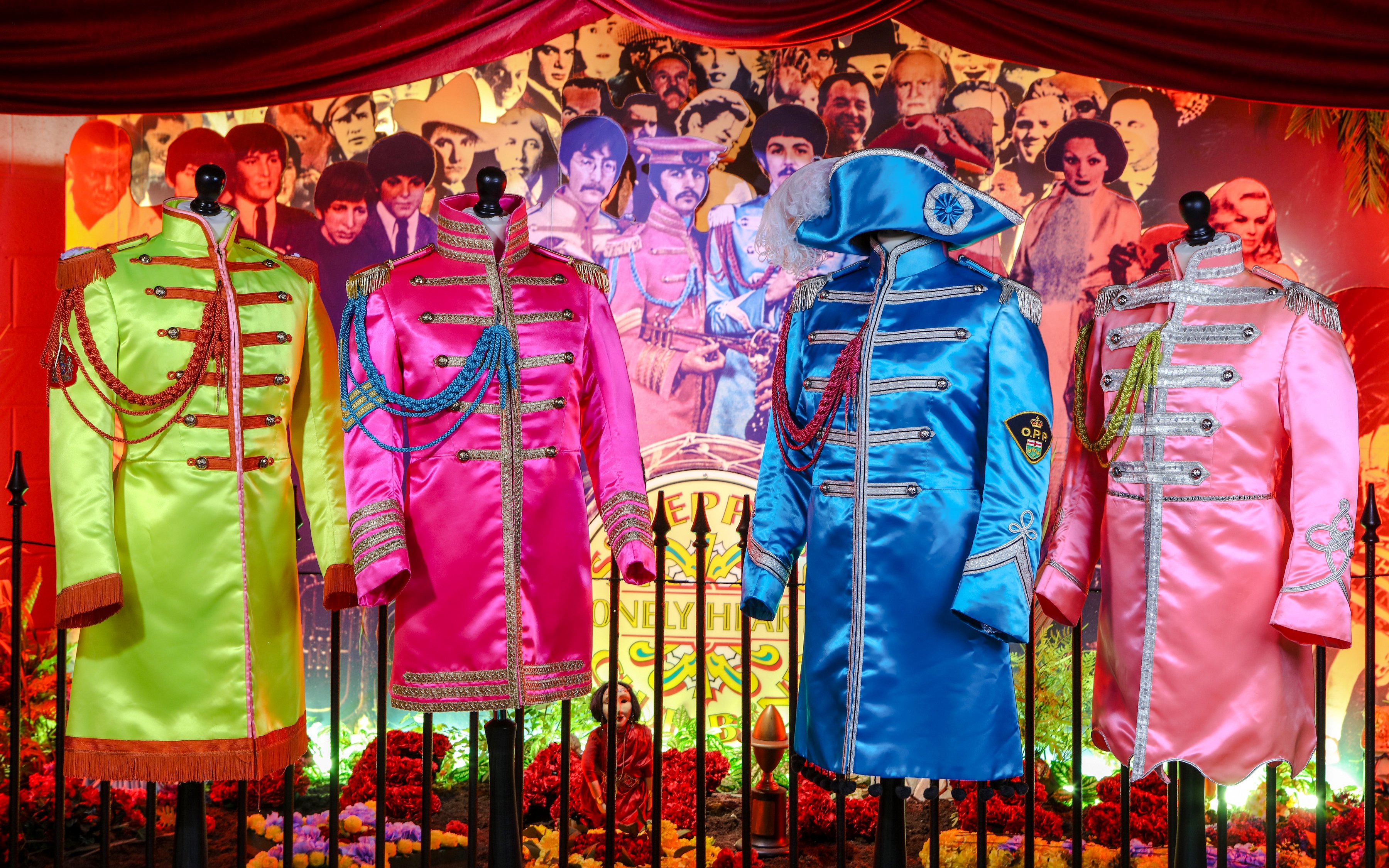 Sgt. Pepper's Lonely Hearts Club Band uniforms at The Beatles Story exhibit.