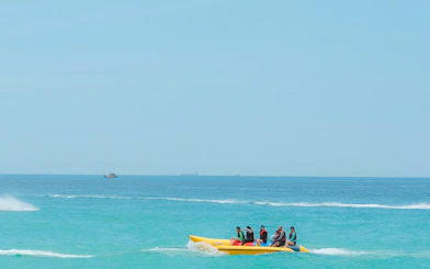 Group enjoying banana boat ride on Pattaya to Coral Island tour.
