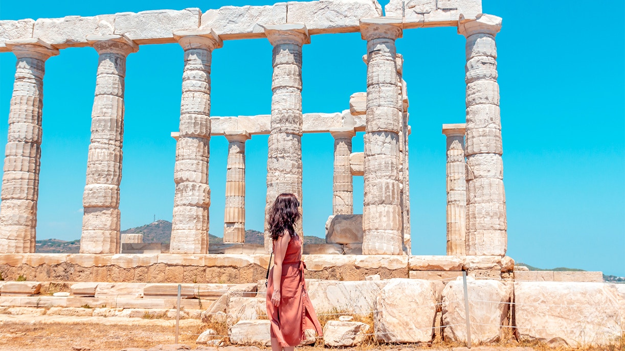 Temple of Poseidon at Cape Sounion overlooking the Aegean Sea, Greece