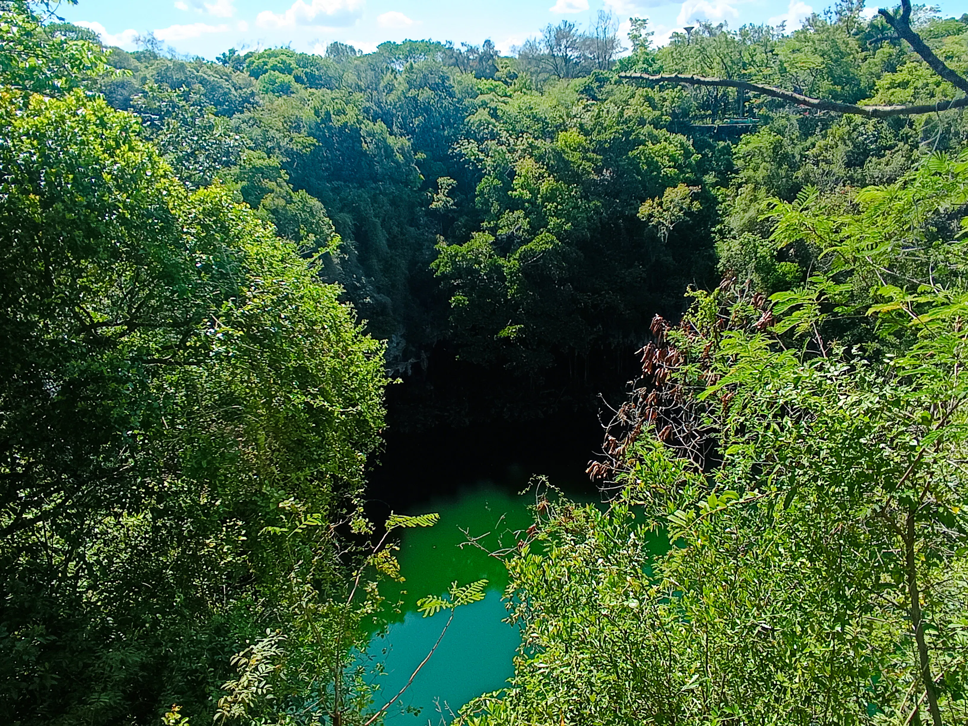 Los Tres Ojos cave surrounded by lush greenery in Santo Domingo, Dominican Republic.