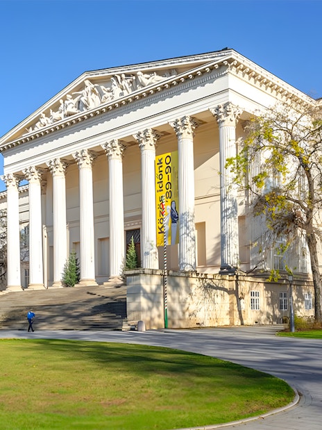 Hungarian National Museum with neoclassical columns in Budapest.