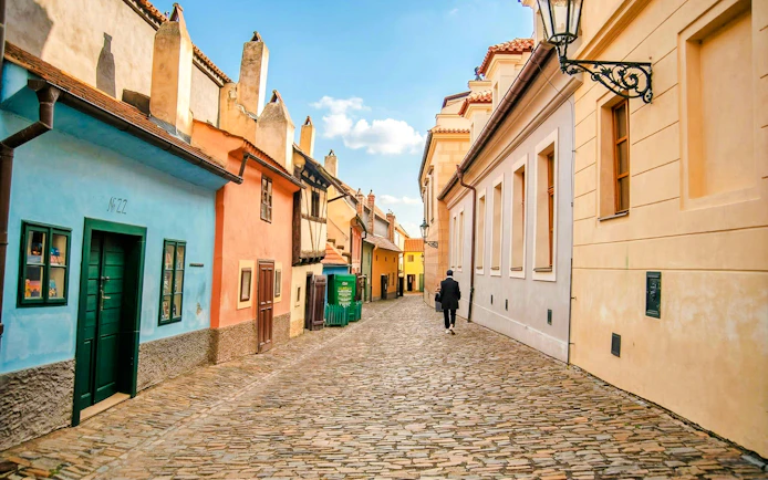 Golden Lane with colorful historic houses in Prague Castle, Czech Republic.