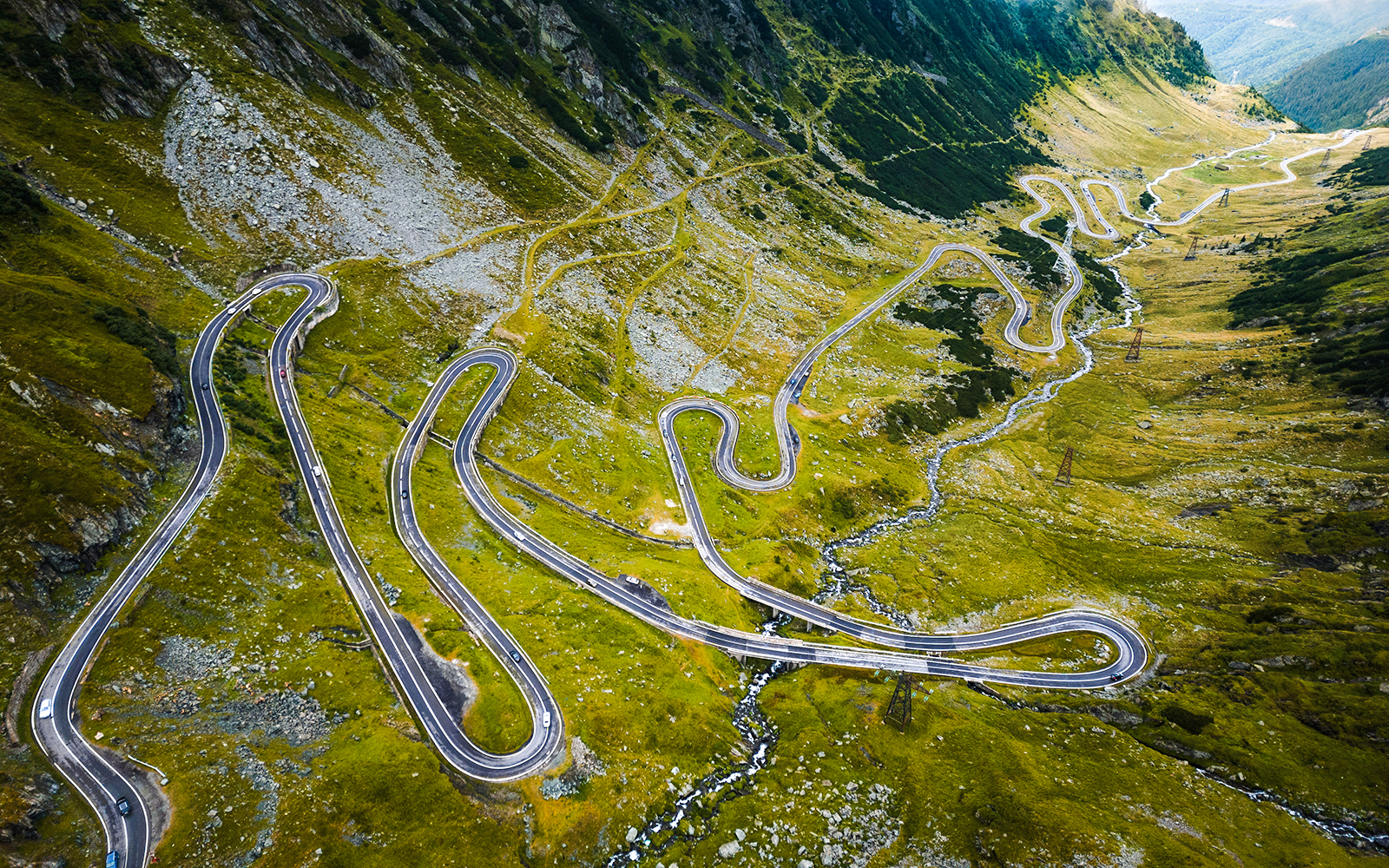 Winding Transfăgărășan Road through the Carpathian Mountains, Romania.