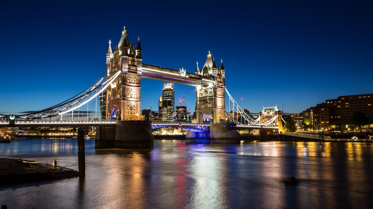 Tower Bridge in London at night