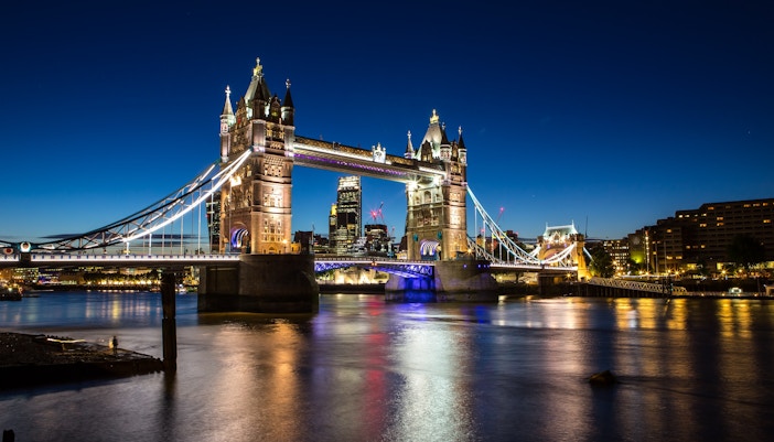 Tower Bridge in London at night
