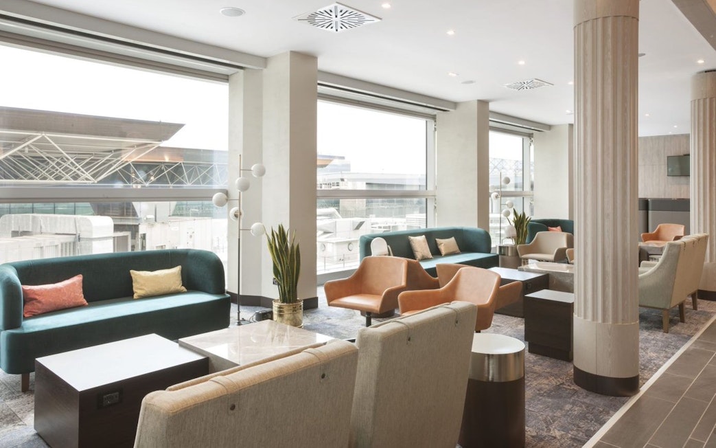 Lounge seating area at Plaza Premium Lounge, Terminal 1, Leonardo da Vinci-Fiumicino Airport.