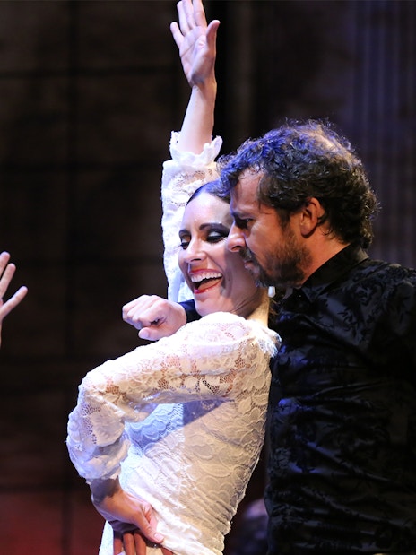 Flamenco dancers performing at Palau de La Música Catalana in Barcelona.