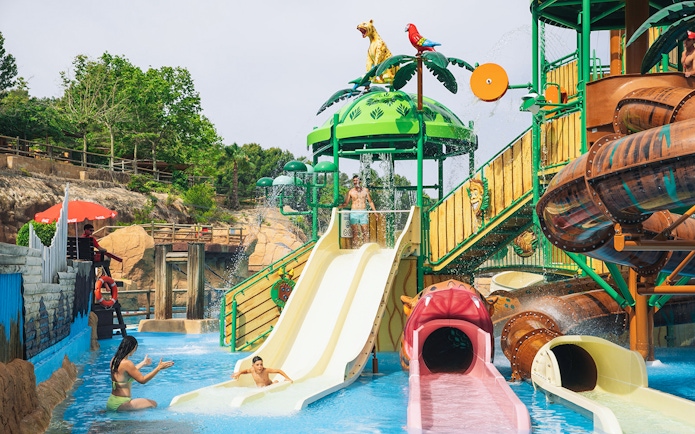 Water slides and play area at Adventureland, Aqualandia Benidorm.