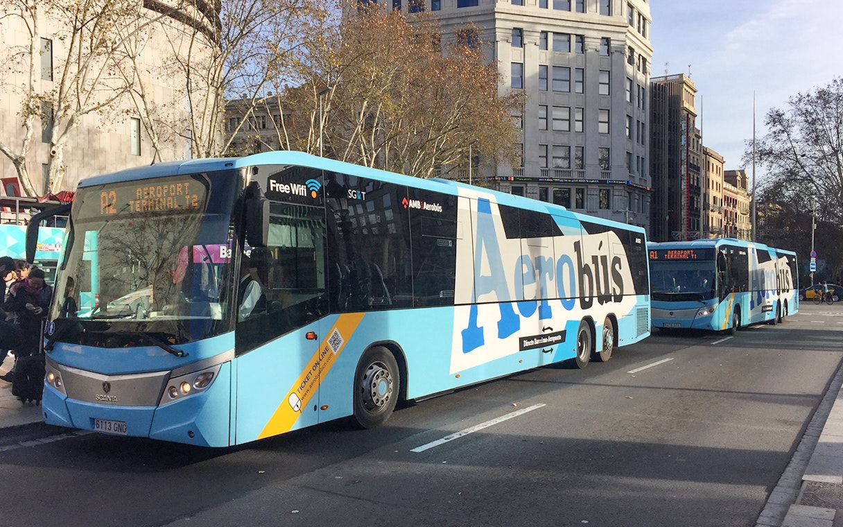 Aerobus at Barcelona city center, offering one-way tickets to/from airport.