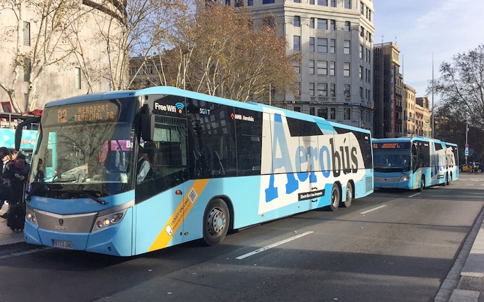 Aerobus at Barcelona city center, offering one-way tickets to/from airport.